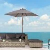 OutSunny Patio Umbrella Parasol, 6 Ribs, Wood, Bamboo, Polyester-Grey -FurniHaven Shop VJO7A SQ1 0000000099 N A RSr