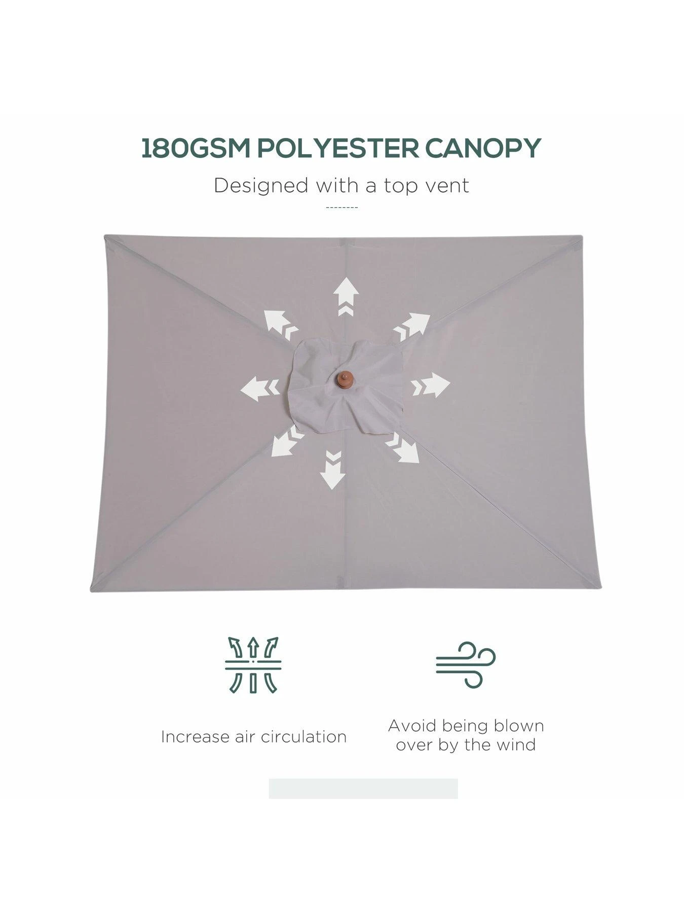 OutSunny Patio Umbrella Parasol, 6 Ribs, Wood, Bamboo, Polyester-Grey 6 OutSunny Patio Umbrella Parasol, 6 Ribs, Wood, Bamboo, Polyester-Grey - Image 4