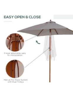 OutSunny Patio Umbrella Parasol, 6 Ribs, Wood, Bamboo, Polyester-Grey 13 OutSunny Patio Umbrella Parasol, 6 Ribs, Wood, Bamboo, Polyester-Grey -FurniHaven Shop VJO7A SQ5 0000000099 N A SLd1