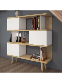 Alandra Bookcase - White/Oak -FurniHaven Shop VKEE7 SQ3 0000000010 WHITE OAK SLd
