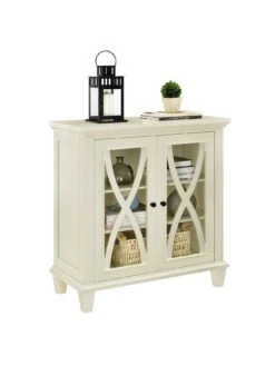 Ellington Double Glass Door Accent Cabinet - White -FurniHaven Shop VKEER SQ7 0000000013 WHITE RSr1