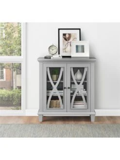Ellington Double Glass Door Accent Cabinet - Grey -FurniHaven Shop VKEES SQ5 0000000005 GREY SLd2