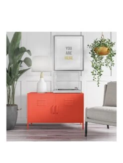 Novogratz Cache 2 Door Metal Locker Accent Cabinet - Orange -FurniHaven Shop VKEGT SQ2 0000000198 ORANGE SLf
