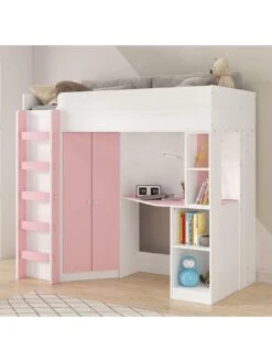 Very Home Miami Fresh High Sleeper Bed With Desk, Wardrobe, Shelves And Mattress Options (Buy And SAVE!) - Pink -FurniHaven Shop VLBX1 SQ2 0000000063 PINK RSr