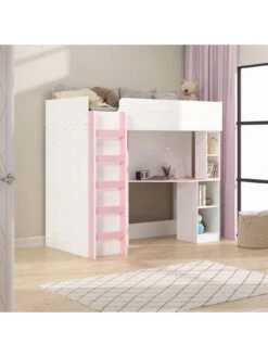 Very Home Miami Fresh High Sleeper Bed With Desk, Wardrobe, Shelves And Mattress Options (Buy And SAVE!) - Pink -FurniHaven Shop VLBX1 SQ3 0000000063 PINK SLd