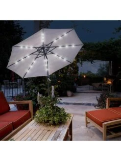 Glamhaus Solar LED Tilting Light Grey Garden Parasol Umbrella 2.7M With Crank Handle, UV40+ Protection, Includes Protection Cover - Robust Steel -FurniHaven Shop VLGG7 SQ5 0000000088 NO COLOR SLd1