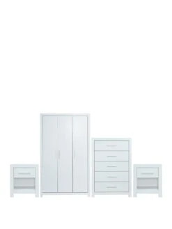 Very Home Rio 4 Piece Package - 3 Door Wardrobe, 5 Drawer Chest And 2 Bedside Chests - FSC® Certified -FurniHaven Shop VLGK2 SQ2 0000000013 WHITE SLf