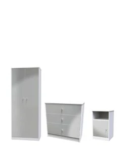 SWIFT Verity Ready Assembled 3 Piece Package - 2 Door Wardrobe, 3 Drawer Chest And Bedside Table -FurniHaven Shop VNOGH SQ3 0000000563 GREY GLOSS SLa