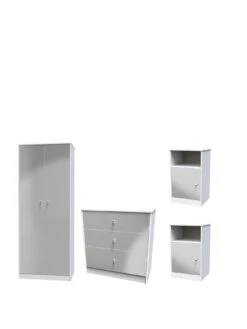 SWIFT Verity Ready Assembled 4 Piece Package - 2 Door Wardrobe, 3 Drawer Chest And 2 Bedside Tables -FurniHaven Shop VNOGI SQ3 0000000563 GREY GLOSS SLa
