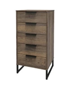 SWIFT Emerson Ready Assembled 5 Drawer Tallboy -FurniHaven Shop VNOH6 SQ3 0000014817 VINTAGE OAK SLa
