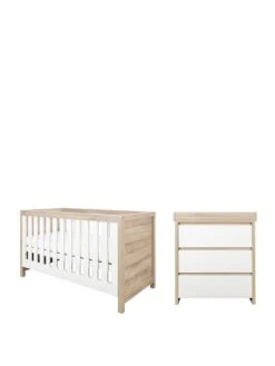 Tutti Bambini Modena 2 Piece Furniture Set - White/Oak (Cot Bed, Sprung Mattresss And Chest Changer) -FurniHaven Shop VQ2VC SQ2 0000000010 WHITE OAK SLf