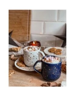 Denby Porcelain Stars Mugs In Blue – Set Of 2